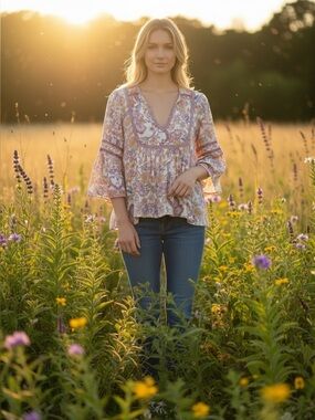 POL Floral V-Neck Women's Top